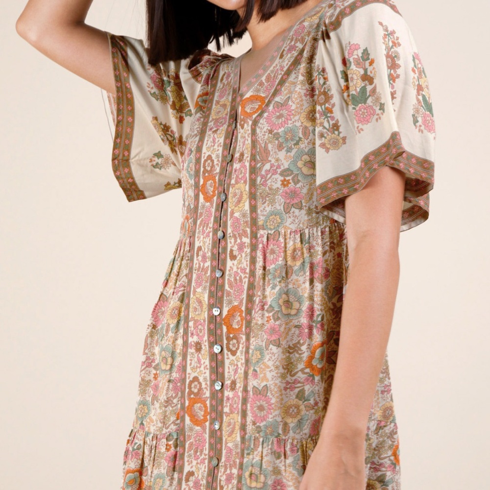 NWT Very J Beige Floral Midi Dress - Picture 6 of 7